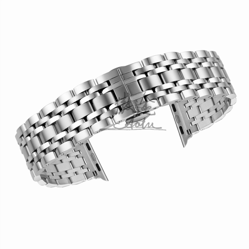 傲途AOTU适用于平果iwatch1/2/3不锈钢七珠表带通用精钢表带
