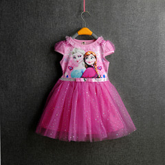 夏女童冰雪奇緣短袖連衣裙節日禮服蓬蓬飄公主裙一件代發廠家直銷