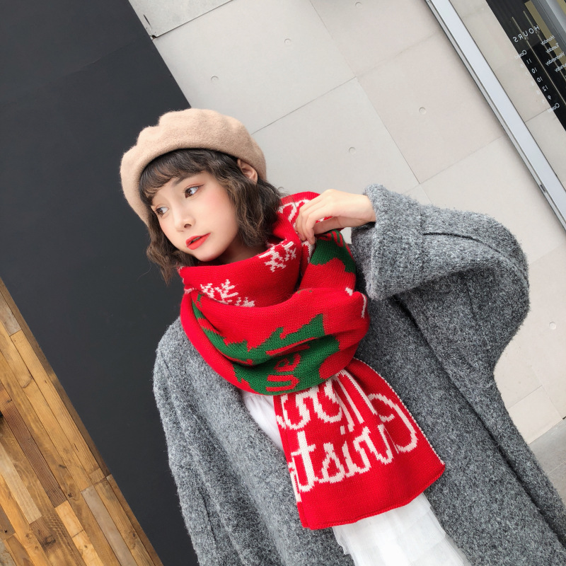 Paire de châles chauds en tricot d'hiver de Noël pour sœurs et étudiantes, écharpe douce, cadeau de Noël_voghion.com