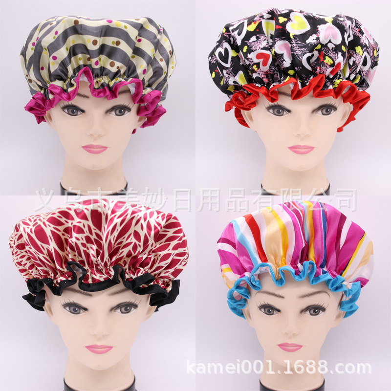 direct deal PEVA double-deck printing Satin waterproof superior quality Shower cap Cross border Electricity supplier Availability Customizable goods in stock