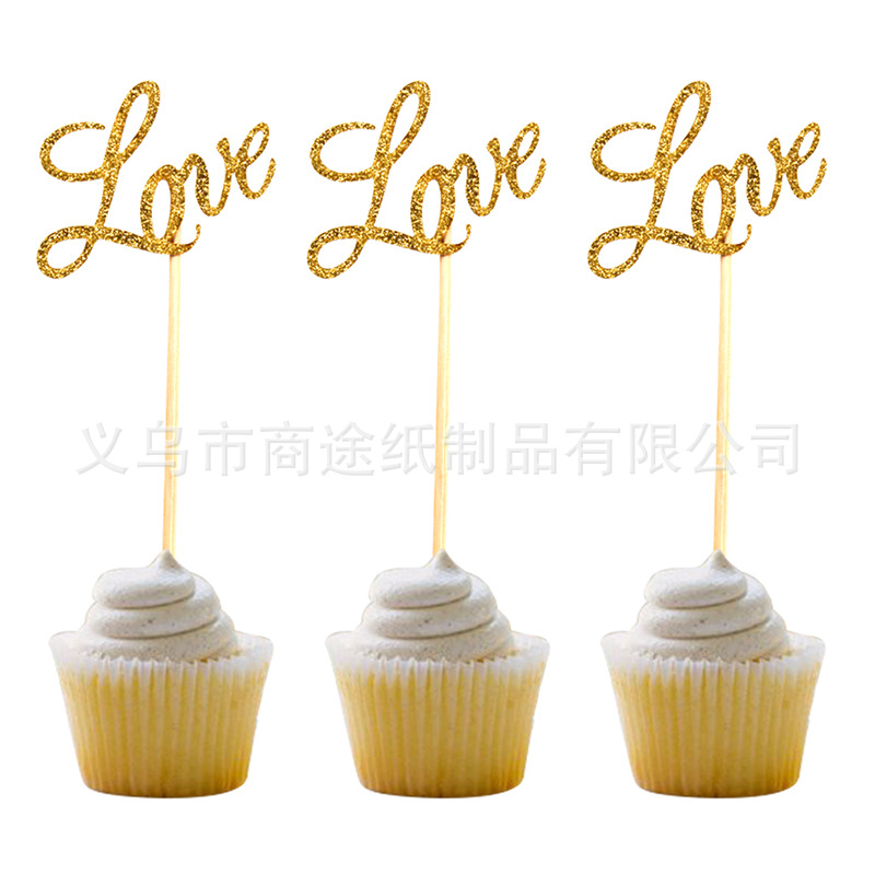 Creative paper small love cake card insertion wedding festival party supplies baking handmade paper toothpick holder