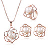 bride jewelry rose Pearl Necklace Earrings ornament Camellia Ring Three Europe and America Ladies