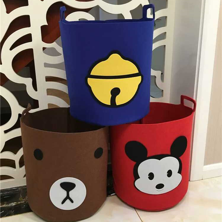 批发简约玩具毛毡收纳筐 家用卧室脏衣服卡通款收纳桶