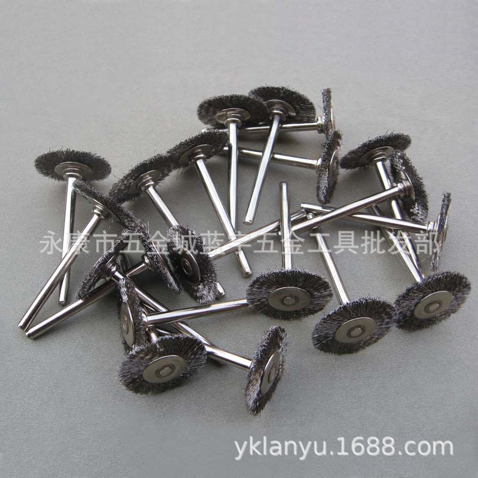 迷你不锈钢丝平型刷 平型钢丝轮带柄T型除锈轮打磨抛光刷电磨配件
