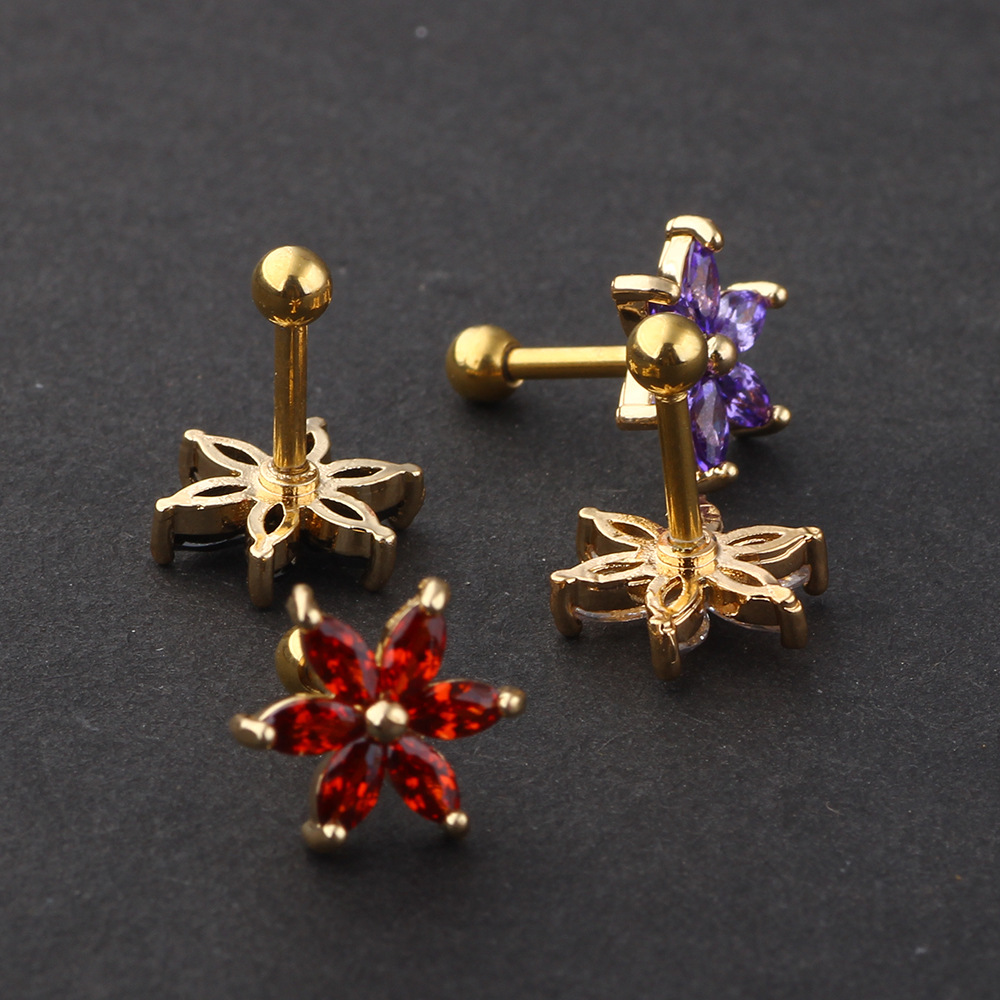 Acrylic Zircon Six-Petal Stud Earring for Cartilage Piercing - 316L Surgical Steel Post detail image 8