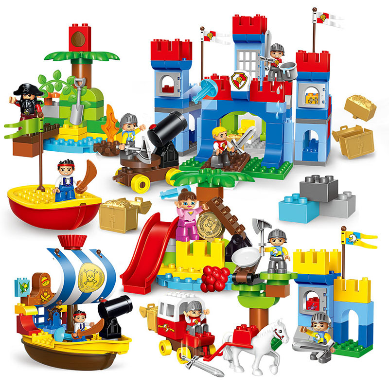 Children's large particle Enlightenment building blocks assembly scene early education toys pirate war modeling scene building block car wholesale