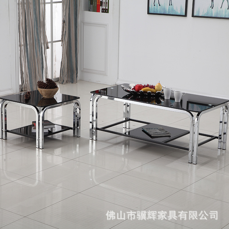 Office tea table Simplicity Small apartment Apartment a living room double-deck Stainless steel Toughened glass Long a few Tea Service Table