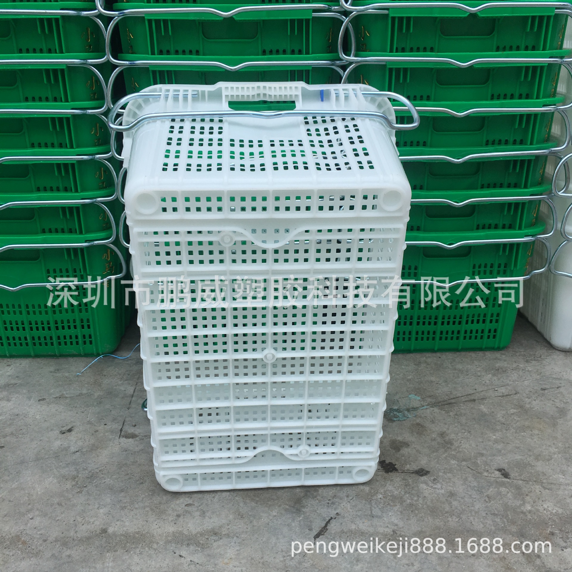 批发浙江塑料菜筐带铁耳把手运输周转筐水果筐可套叠菜萝带孔胶萝