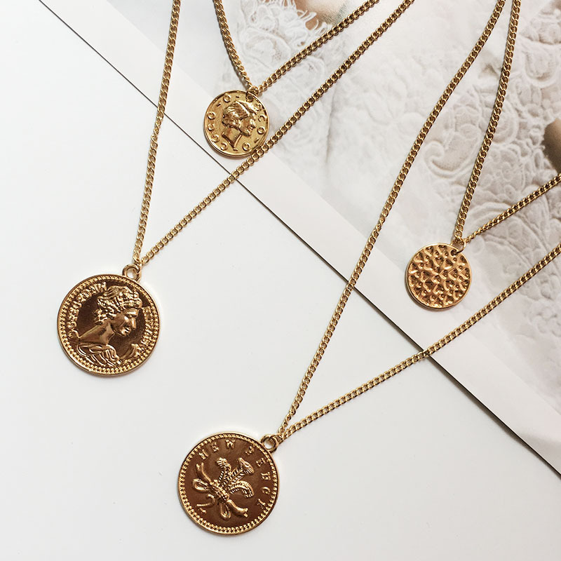 Fashion Retro Double Coin Roman Gold Coin Cross Necklace display picture 7