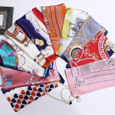 A variety of temperament Office OL Real silk Plain satin Small square Spring and summer winter Scarf mulberry silk Silk scarf factory wholesale