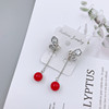 Earrings for bride from pearl, long zirconium, ear clips, birthday charm, accessory, Japanese and Korean, no pierced ears