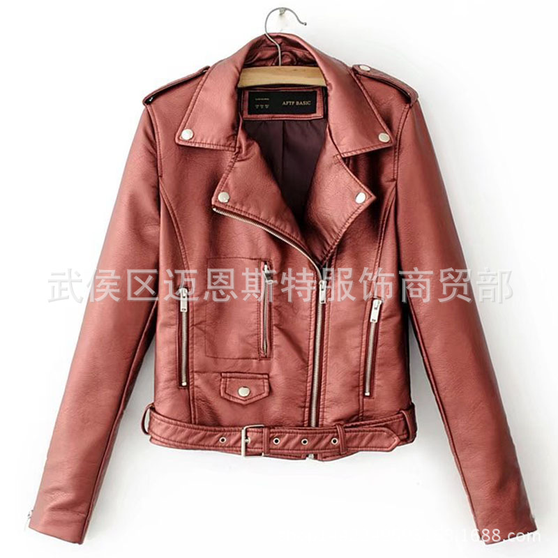 Manufacturer's spring and autumn new locomotive Korean PU leather jacket women's jacket short Slim small suit women's coat wholesale