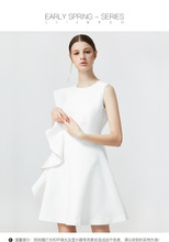 2024夏装新款白色欧美甜美荷叶边礼服裙女修身显瘦无袖连衣裙