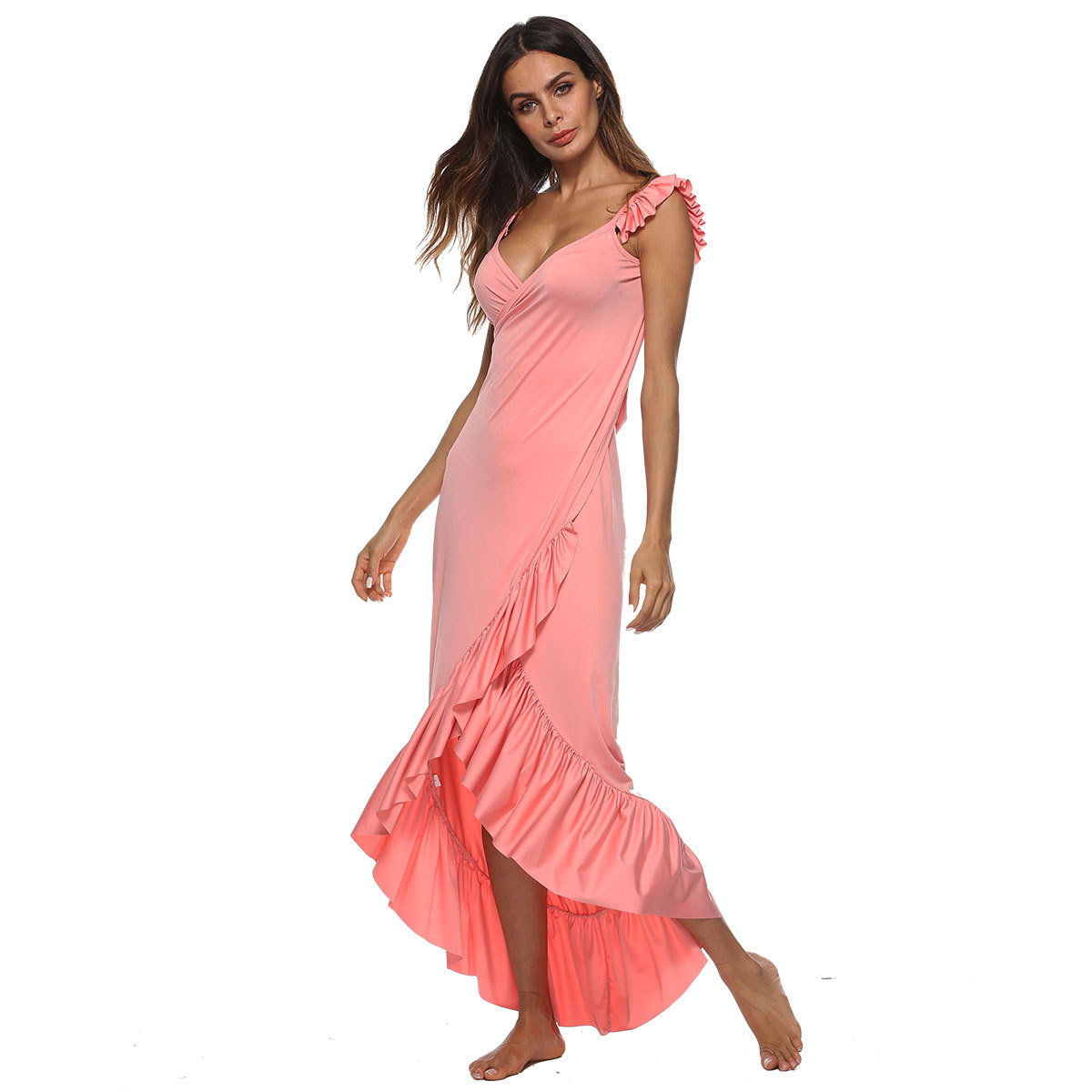 Ruffle Beach Dress Outdoor Sun Protection Floor Length Versatile Style Wholesale Available bulk order