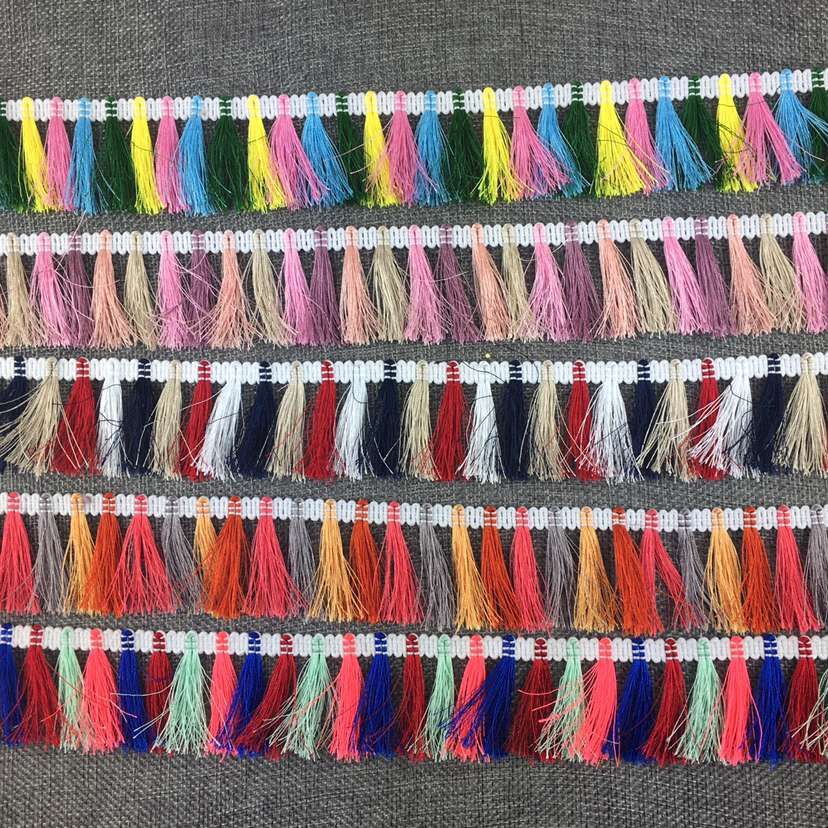 厂家批发供应新款彩色流苏花边 现货民族韩国风爆款彩色排须流苏