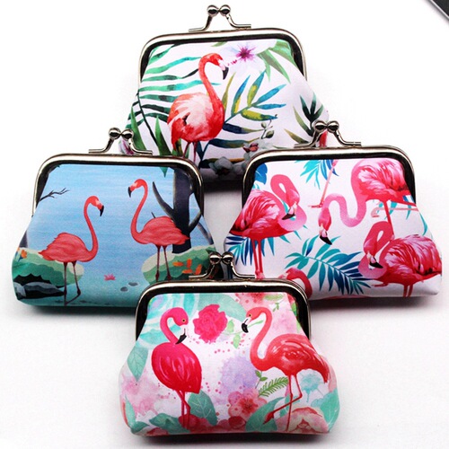 New Flamingo Print Buckle Student Coin Purse Women's Iron Clip Coin Purse 3D Creative Children's Mouth Gold Bag