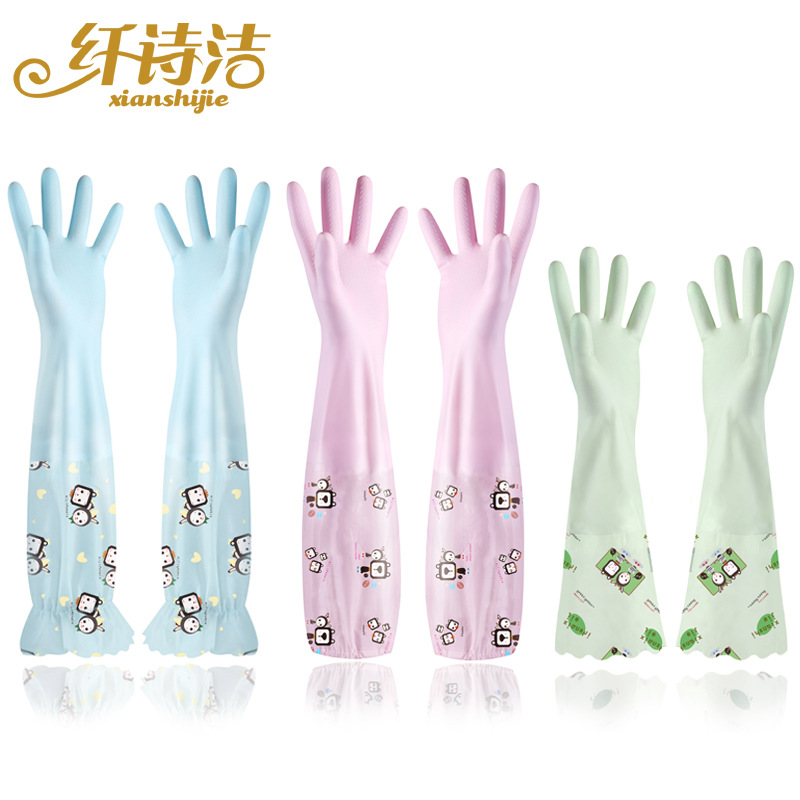 廠家直銷加絨加厚防滑膠手套家用工業乳膠手套壹件代發束口膠手套