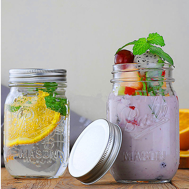 wholesale glass Drinks fruit juice Transparent Cup Glass straw Water cup originality Mason cock With cover Tea cup