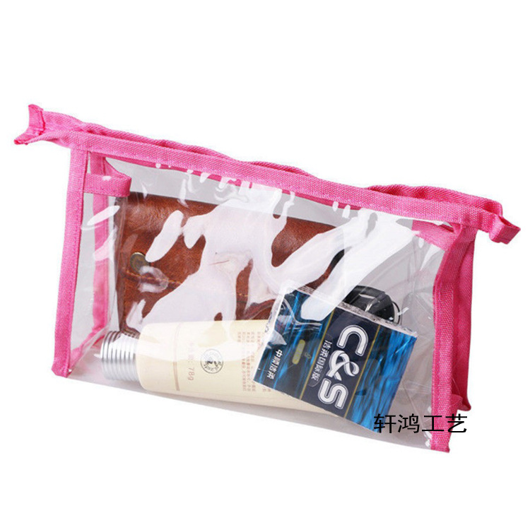 磨砂PVC拉链立体袋 车缝织带包边拉链袋 透明拉链旅行洗漱收纳袋