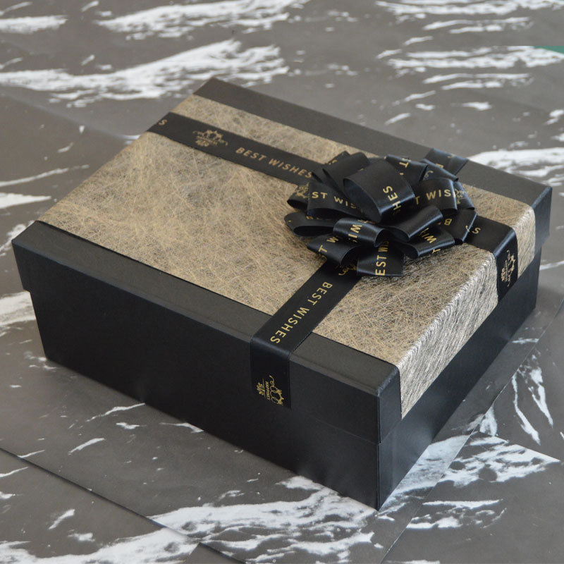 新年黑色礼品盒长方形礼物盒子简约丝带花礼盒大号ins风包装盒