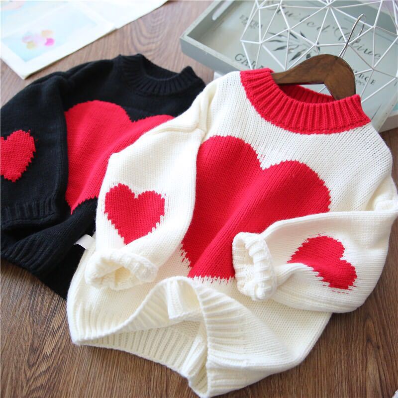 包郵 2018秋冬外貿 韓國童裝女童愛心針織純棉毛線衣