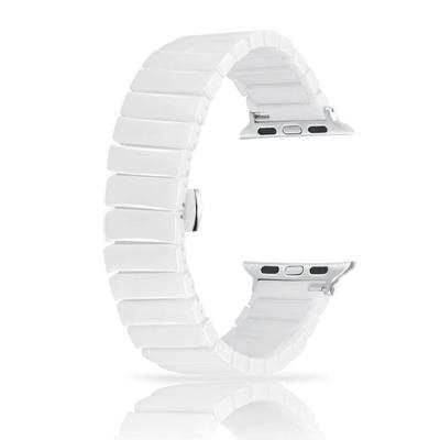 适用iwatch3苹果4手表表带 新黑白陶瓷手链女不锈钢蝴蝶扣表带男|ms