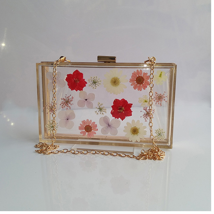 可宴会手拿亚克力滴胶干花包 日韩潮流小香风有机玻璃单肩包