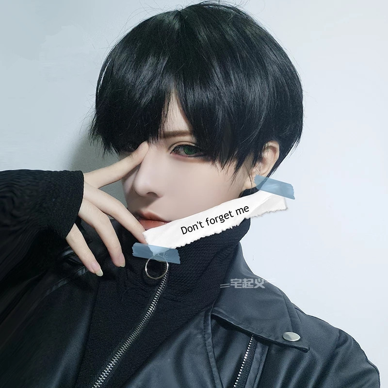 New Men's Wig Handsome Male Hair Student Head Short Straight Hair Black High Temperature Silk Chemical Fiber Hair Anime cos Fake Hair