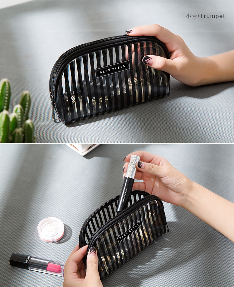 90g Weight Zipper Closure Type / Strap Type Cosmetic Bag Bags Type Casual Occasion PVC Material Stripe Pattern All Seasons Season Women's Gender Cute Style Semicircle Shape Cute Stripe PVC Semicircle Makeup Bags