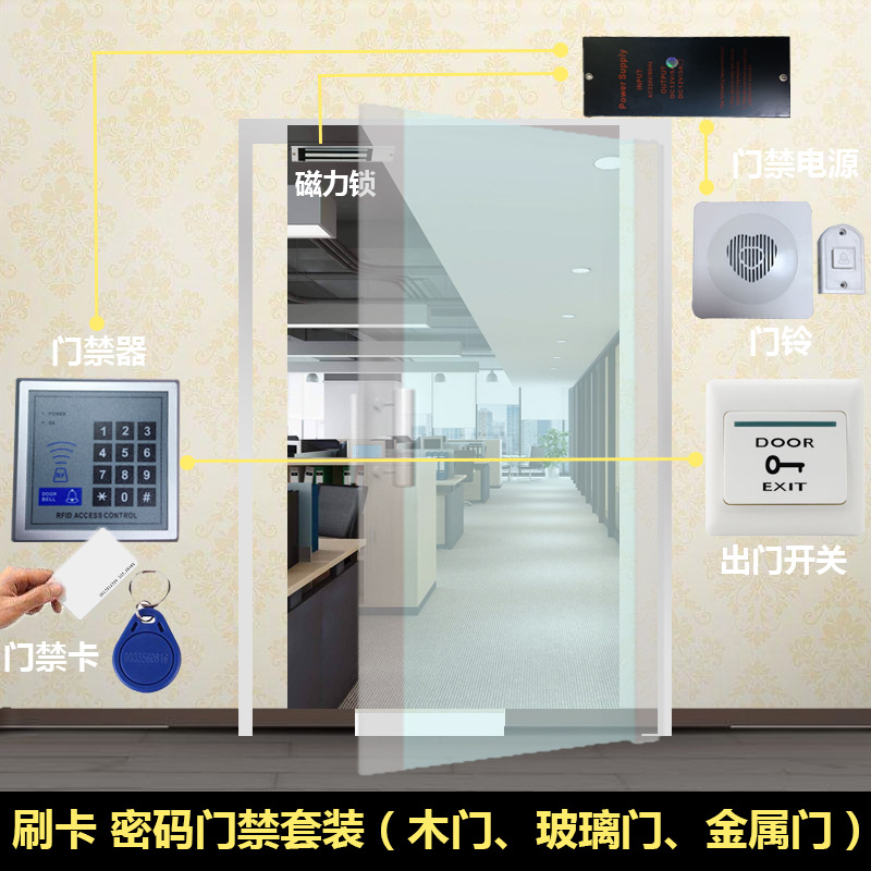 门禁套装电子门禁系统套装  玻璃门木门铁门刷卡密码门禁考勤系统