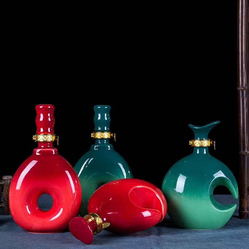 陶瓷酒瓶古典新品创意酒瓶 家用密封日月1斤装白酒瓶酒壶酒柜摆件