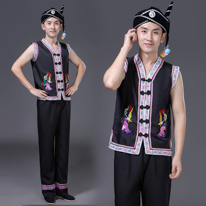 Chinese miao minority hmong dance costumes for men Miao dance costumes for male adults Zhuang Tu Yao Yi Dong costumes