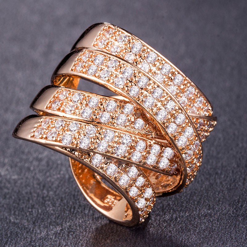 Fashion Exaggerated Luxury Ladies Copper Inlaid Zircon Gold-plated Open Ring display picture 3