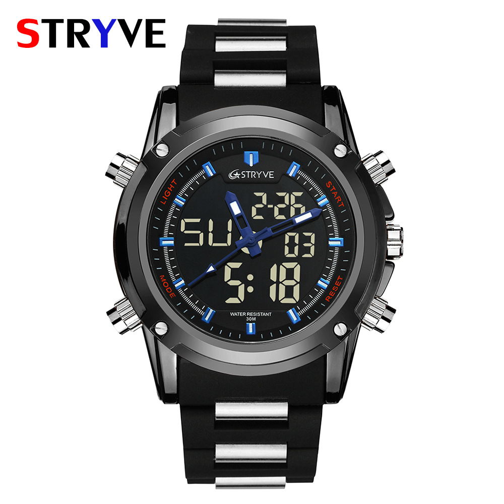 Stryve nuevos hombres electrónicos reloj deportivo impermeable multifuncional estudiante reloj cuarzo puntero reloj 8009