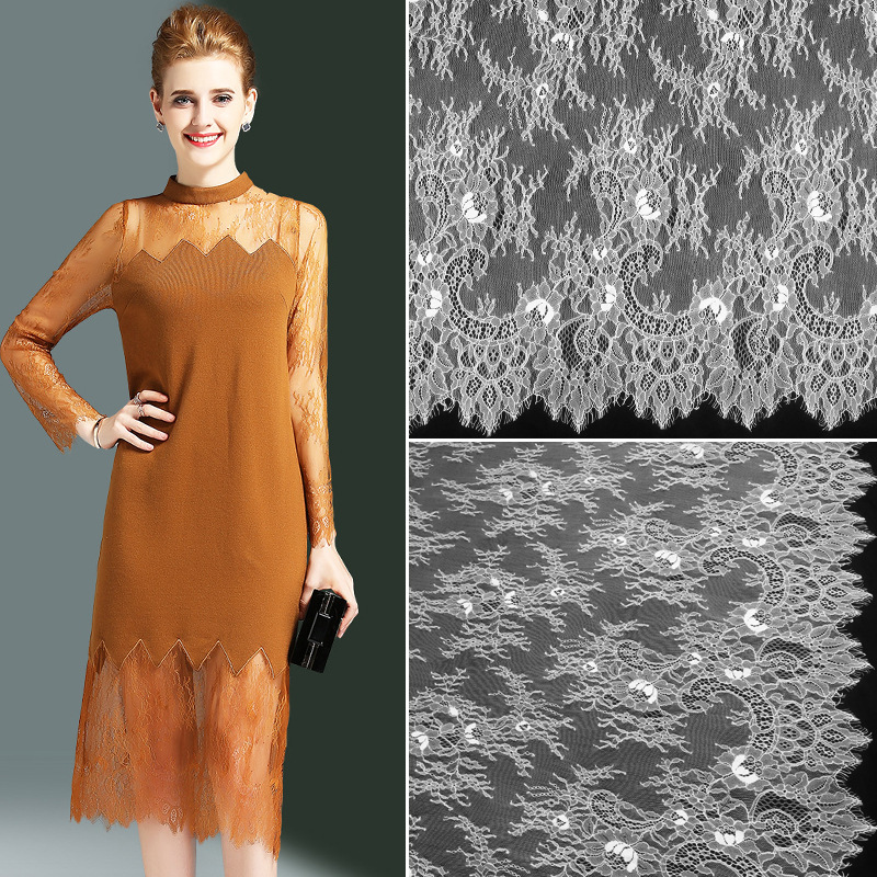 家居软饰面料婚纱配饰材料女童衣裙辅料 满幅锦纶睫毛蕾丝花边