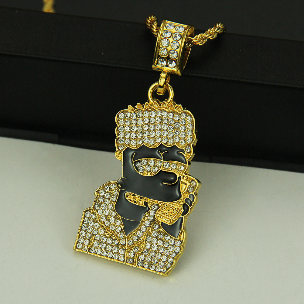Wholesale 2019 Hot Hip Hop Cartoon Head Necklace Pendant Men Jewelry