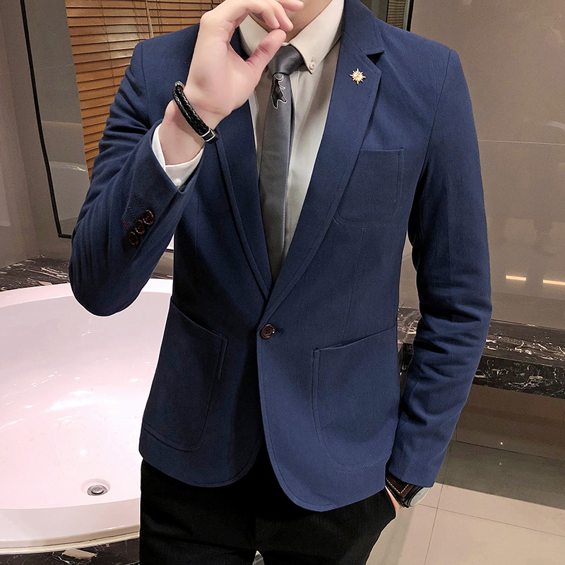 2018春秋新款男士休闲西服纯棉外套青年修身韩版男装潮流小西装|ms