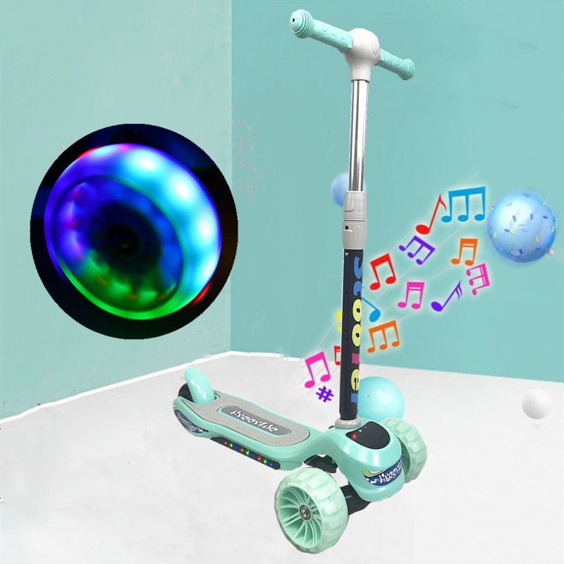 儿童米高滑板车2-3-6 可升降可带闪光带音乐小孩滑滑车一件代发|ru