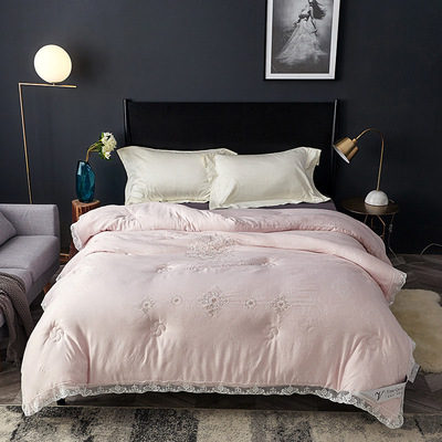 2018新款天丝冬被蕾丝边绣花羽丝棉被芯双人被子一件代发
