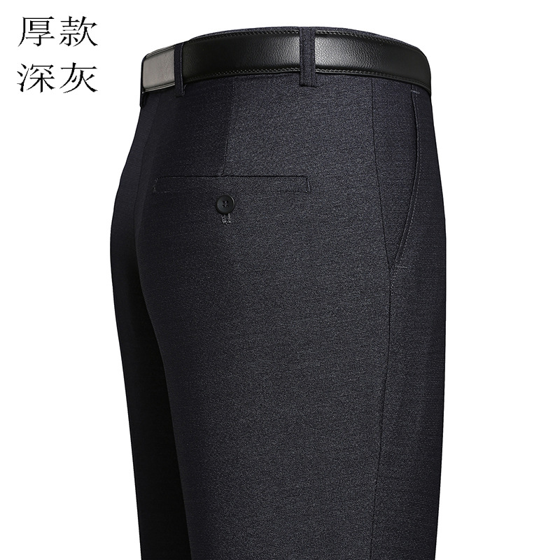Pantalones de traje forrados de lana para hombres de otoño pantalones de traje gruesos sueltos de cintura alta de negocios rectos pantalones de traje formal de mediana edad para hombres image 10
