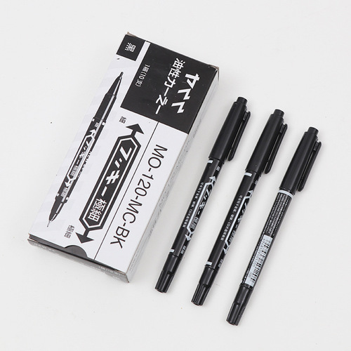 Oil-based marker small double-ended hook line art black blue red double-ended marker pen 10 pieces wholesale