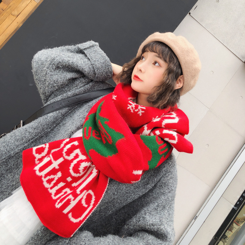 Paire de châles chauds en tricot d'hiver de Noël pour sœurs et étudiantes, écharpe douce, cadeau de Noël_voghion.com