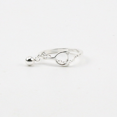 廠家新款韓版簡約開口活口食子可調節戒指小動物貓咪圓珠配飾手飾