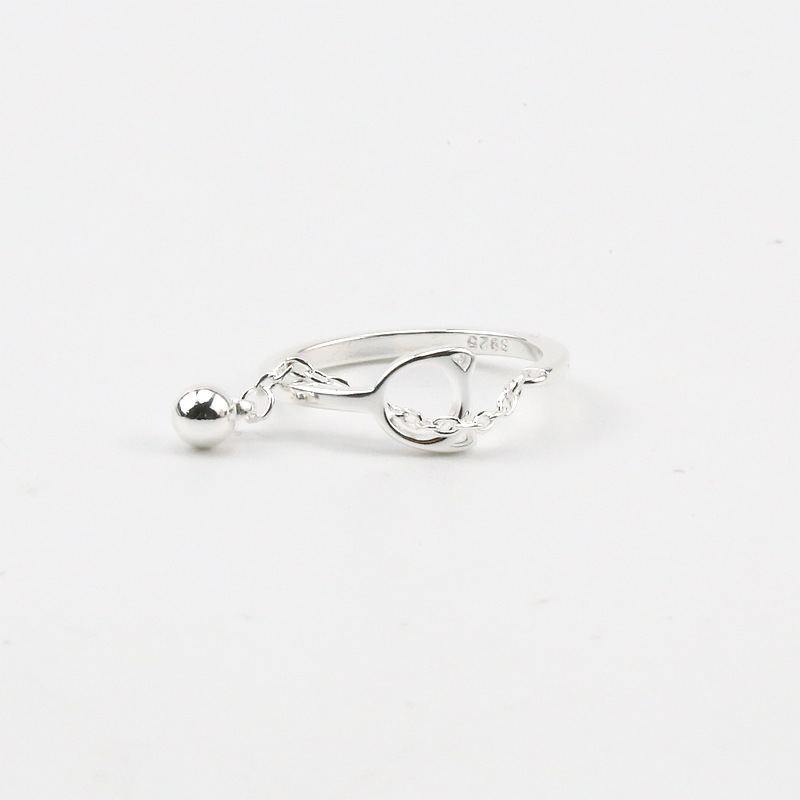 廠家新款韓版簡約開口活口食子可調節戒指小動物貓咪圓珠配飾手飾