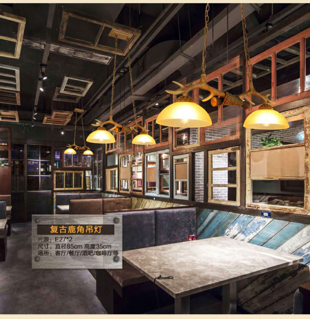 复古吊灯美式乡村仿古鹿角吊灯 餐厅酒吧灯书房咖啡厅双头吊灯-阿里巴巴