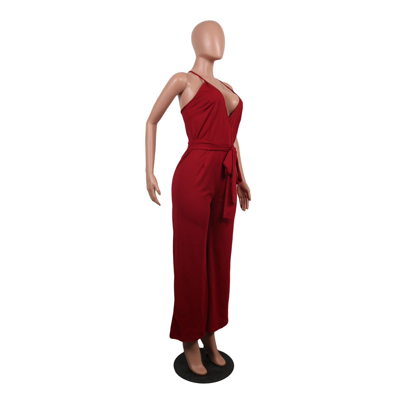 Summer Popular Classic Solid Color V neck Brace Jumpsuit