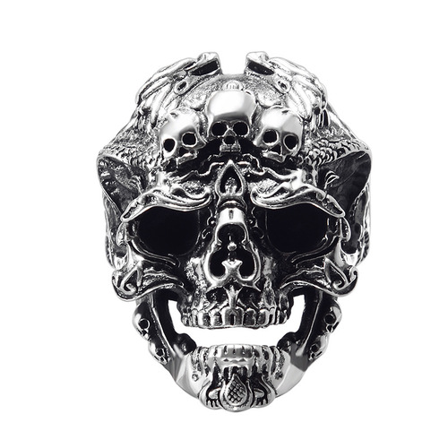 Cross-border jewelry European and American retro men's ring punk dark double dragon pattern skull index finger ring foreign trade jewelry