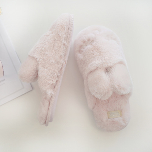 Hallucination Autumn and Winter Rabbit Fleece Soft and Warm Cotton Slippers, Sleepy Cute Indoor Home Slippers