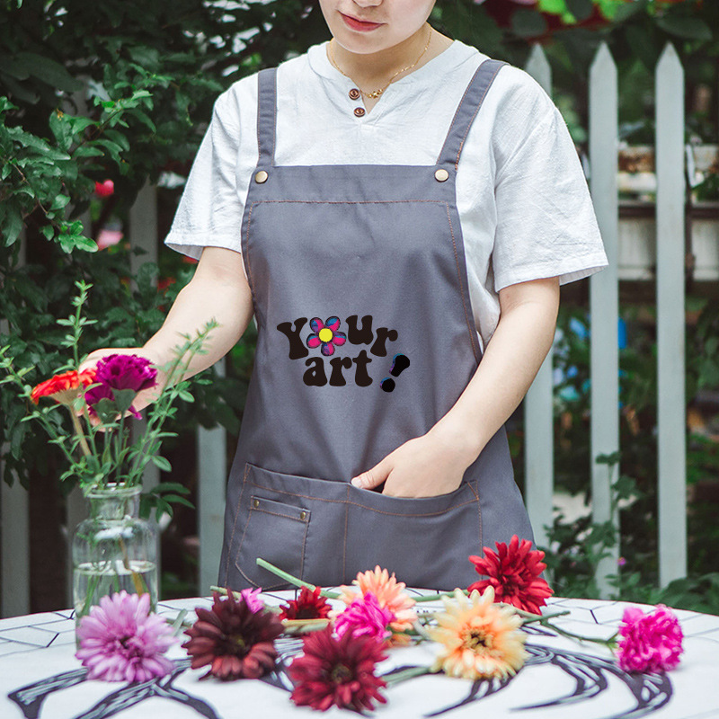 Moda estilo coreano delantal logotipo personalizado restaurante dieta café leche tienda de té tienda de flores supermercado pintura de uñas trajes