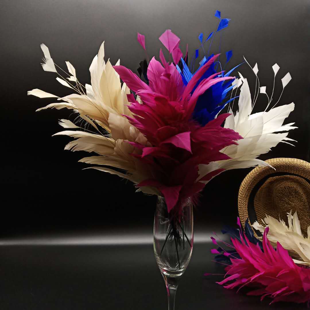 鸿扬羽毛厂家直销装饰鸡毛婚庆舞会手工羽毛花31cm 鹅毛鸡毛头花|ms